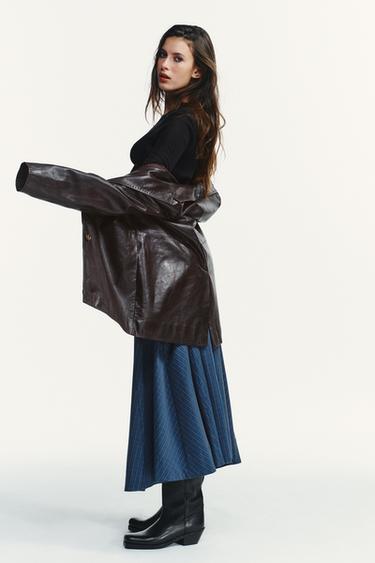 JUPE MI-LONGUE À CARREAUX PLISSÉE - Bleus de Zara - Image 3