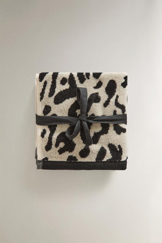 Zara PACK OF ANIMAL PRINT VELOUR HAND TOWELS (PACK OF 3) - 沙色 / 黑色 - 圖片 0
