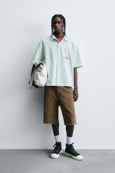 TEXT STRIPE SHIRT - Green by Zara