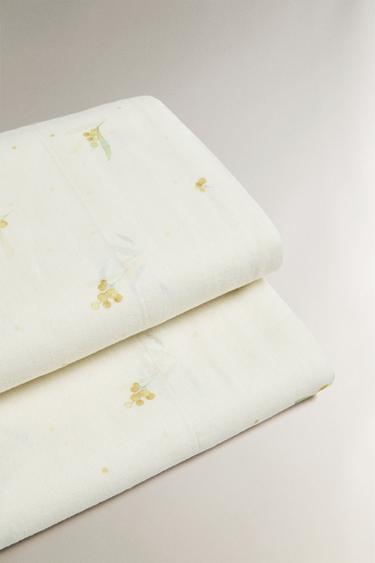 MIMOSA PRINT LINEN AND COTTON FLAT SHEET - Oyster-white by Zara - Image 3