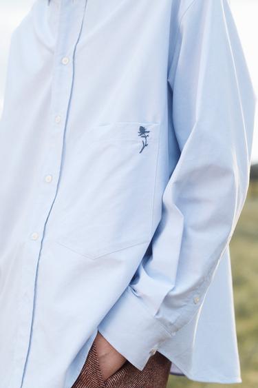 LIMITED EDITION EMBROIDERED OXFORD SHIRT - Light blue by Zara - Image 3