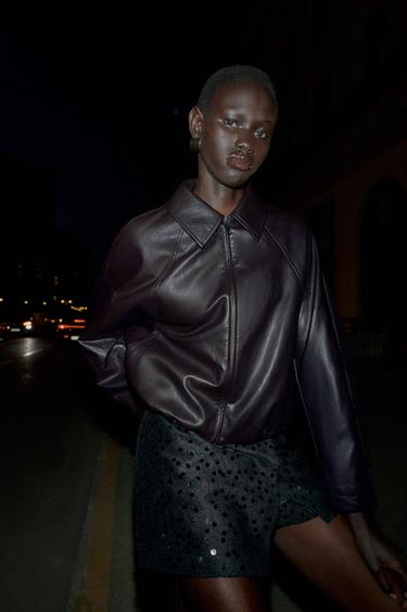 FAUX LEATHER BOMBER JACKET - Dark brown by Zara