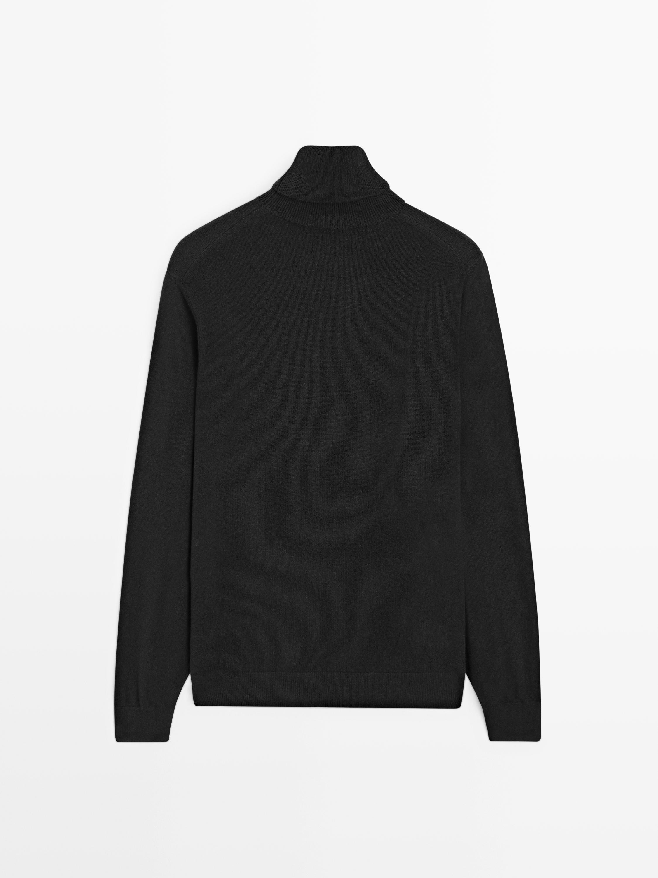 Wool blend knit sweater with high neck