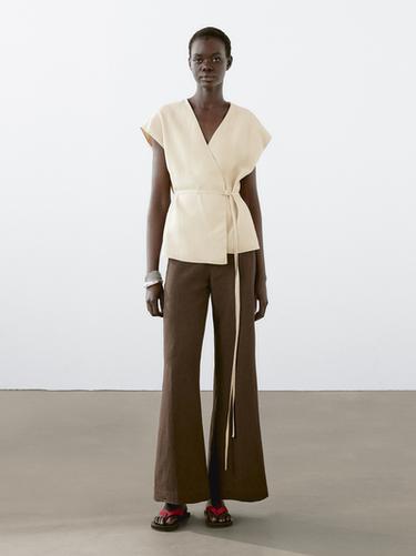 Zara 100% linen crossover waistcoat - Stone