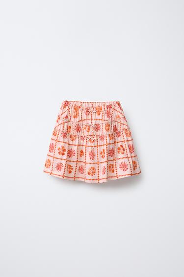 Zara PRINTED TIERED SKIRT - Pink