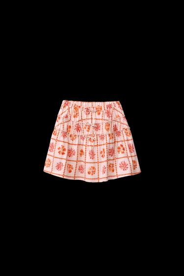 Zara PRINTED TIERED SKIRT - Pink - Image 0
