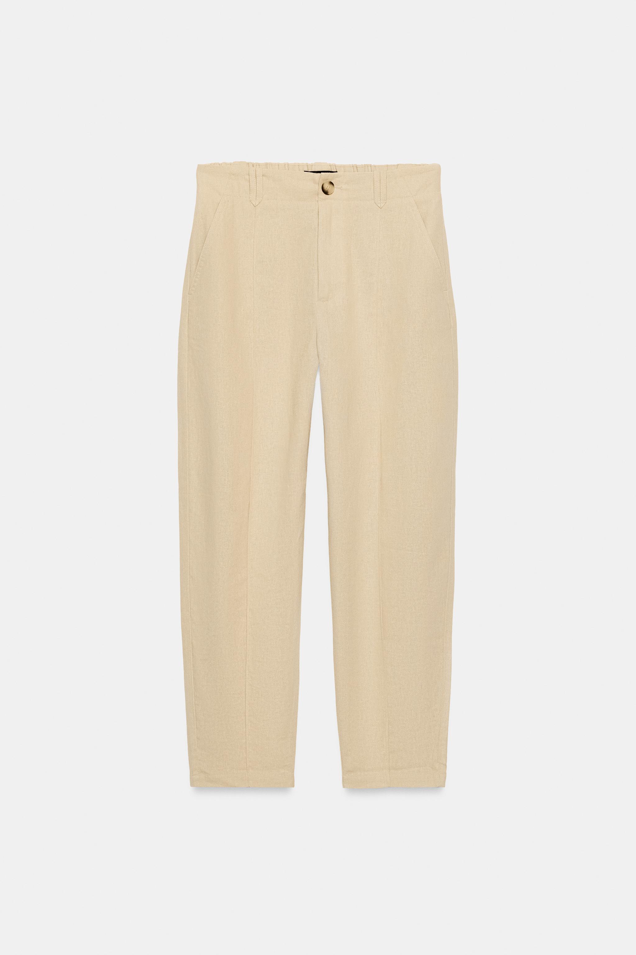 KETEN KUMAŞ NERVÜR DETAYLI CARROT FIT PANTOLON - Görsel 5