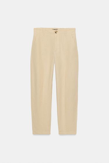 PANTALON CARROT NERVURE AVEC LIN - Sable de Zara - Image 4