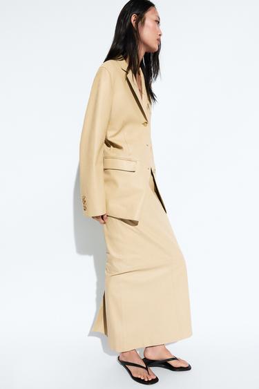 Zara Nappa leather midi skirt - Biscuit