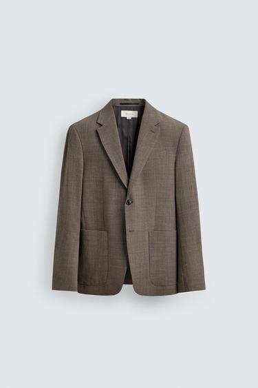 100% WOOL TEXTURED SUIT BLAZER - Brown marl by Zara