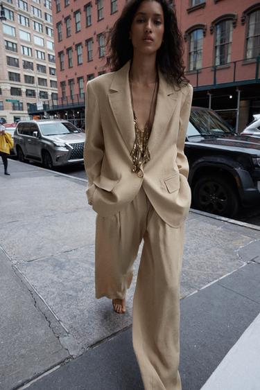 ONE-BUTTON LINEN BLEND BLAZER - camel by Zara