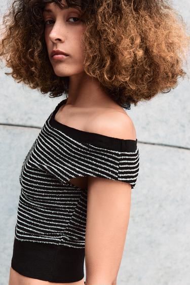 STRIPED BOUCLÉ TOP - Black / Ecru by Zara - Image 4