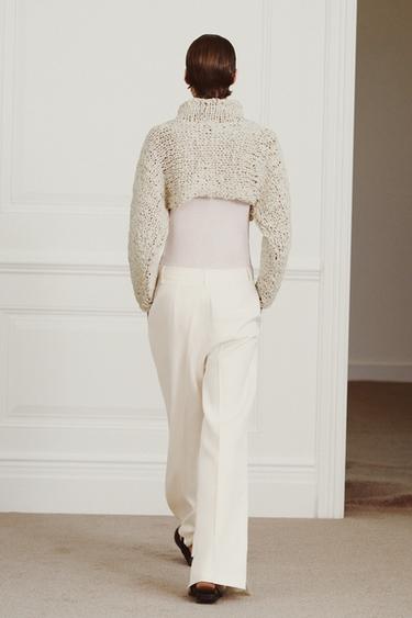 CROPPED KNIT JUMPER WITH INTERTWINED RIBBON - Ecru by Zara - Image 2