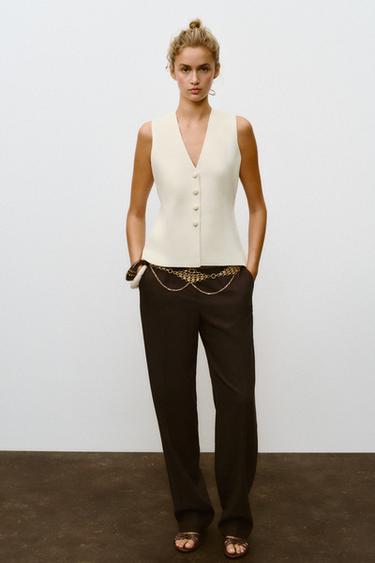 BUTTONED KNIT WAISTCOAT WITH COVERED BUTTONS - Ecru by Zara