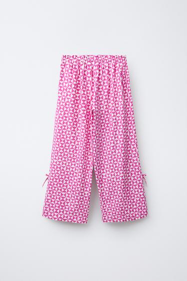 PANTALON DROIT IMPRIMÉ AVEC LIN - Rose / Blanc de Zara - Image 1