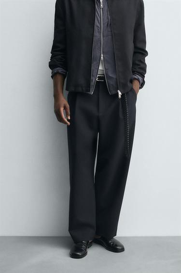 RELAXED FIT PLEATED TROUSERS - Navy blue by Zara