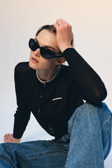 DOUBLE-LAYER KNIT JACKET - Black / White by Zara