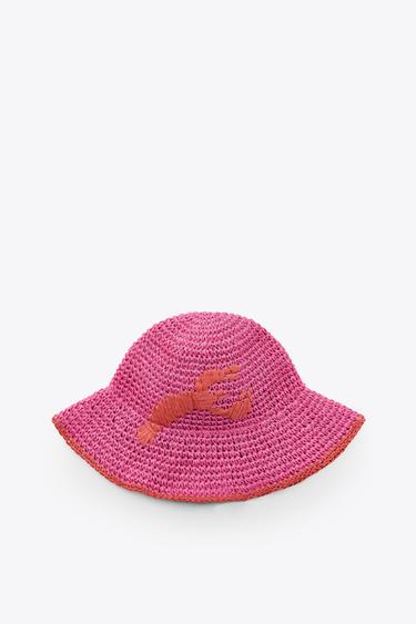 Zara LOBSTER BRAIDED BUCKET HAT - Fuchsia