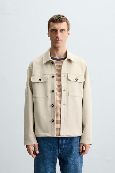 FAUX SUEDE OVERSHIRT - Sand by Zara