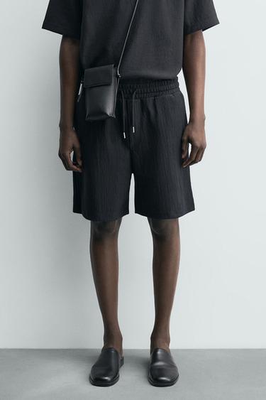 TEXTURED JOGGER BERMUDA SHORTS - Blue / Steel by Zara