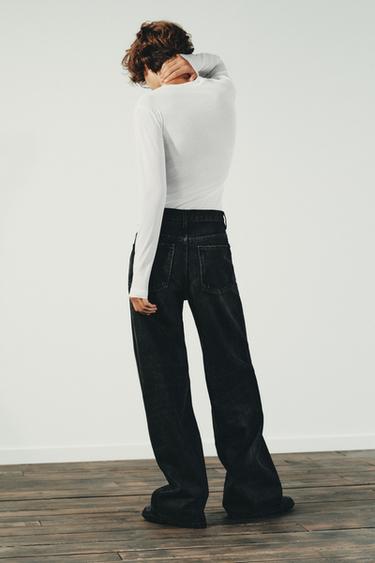 TRF WIDE-LEG HIGH-WAIST JEANS WITH CROSSOVER WAIST - Black by Zara - Image 7