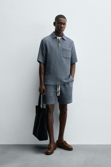 Zara TEXTURED POLO SHIRT - Blue