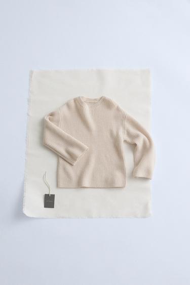 Zara TIMELESZ - WOOL KNIT SWEATER - Mid-ecru
