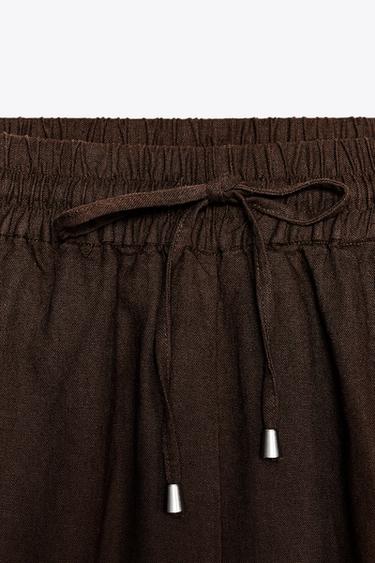 LINEN BLEND BOXER BERMUDA SHORTS - Brown by Zara - Image 6