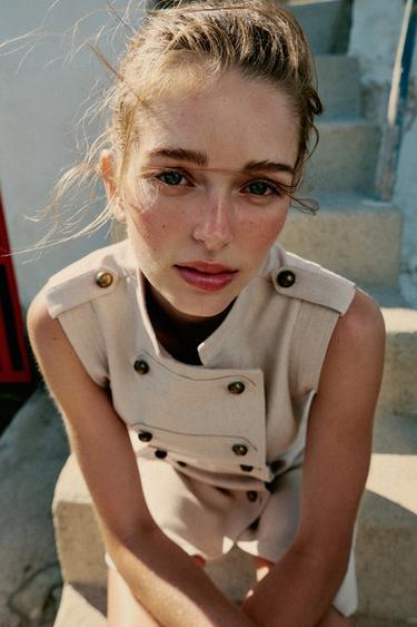 LINEN BLEND MINI DRESS WITH BUTTON DETAILS - Light beige by Zara - Image 3