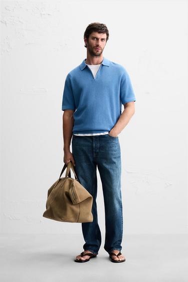 PEARL KNIT POLO SHIRT WITH ZIP - Bluish by Zara
