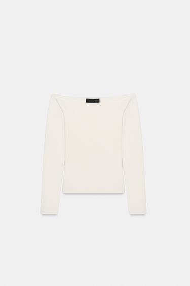 Zara OFF-SHOULDER KNIT TOP - Ecru