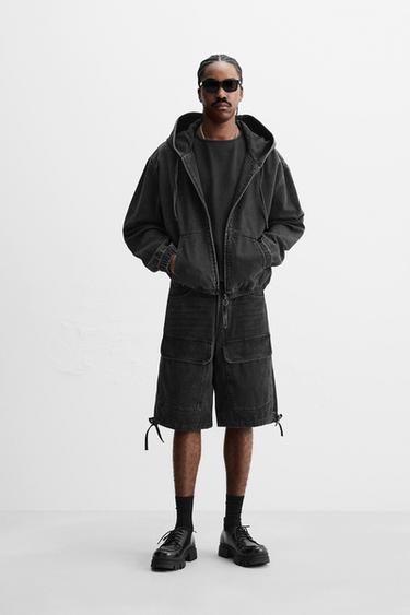 SUDADERA DENIM CAPUCHA - Carbón de Zara - Imagen 0