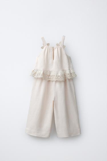 COMBINAISON 100% LIN À FLEURS ET DENTELLE - Écru de Zara - Image 1