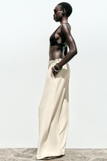 FLOWING WIDE-LEG TROUSERS - Ecru by Zara - Image 4