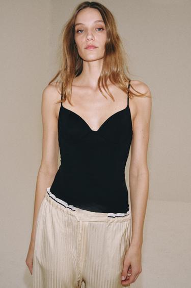 TOP EN MÉLANGE DE POLYAMIDE - Noir de Zara