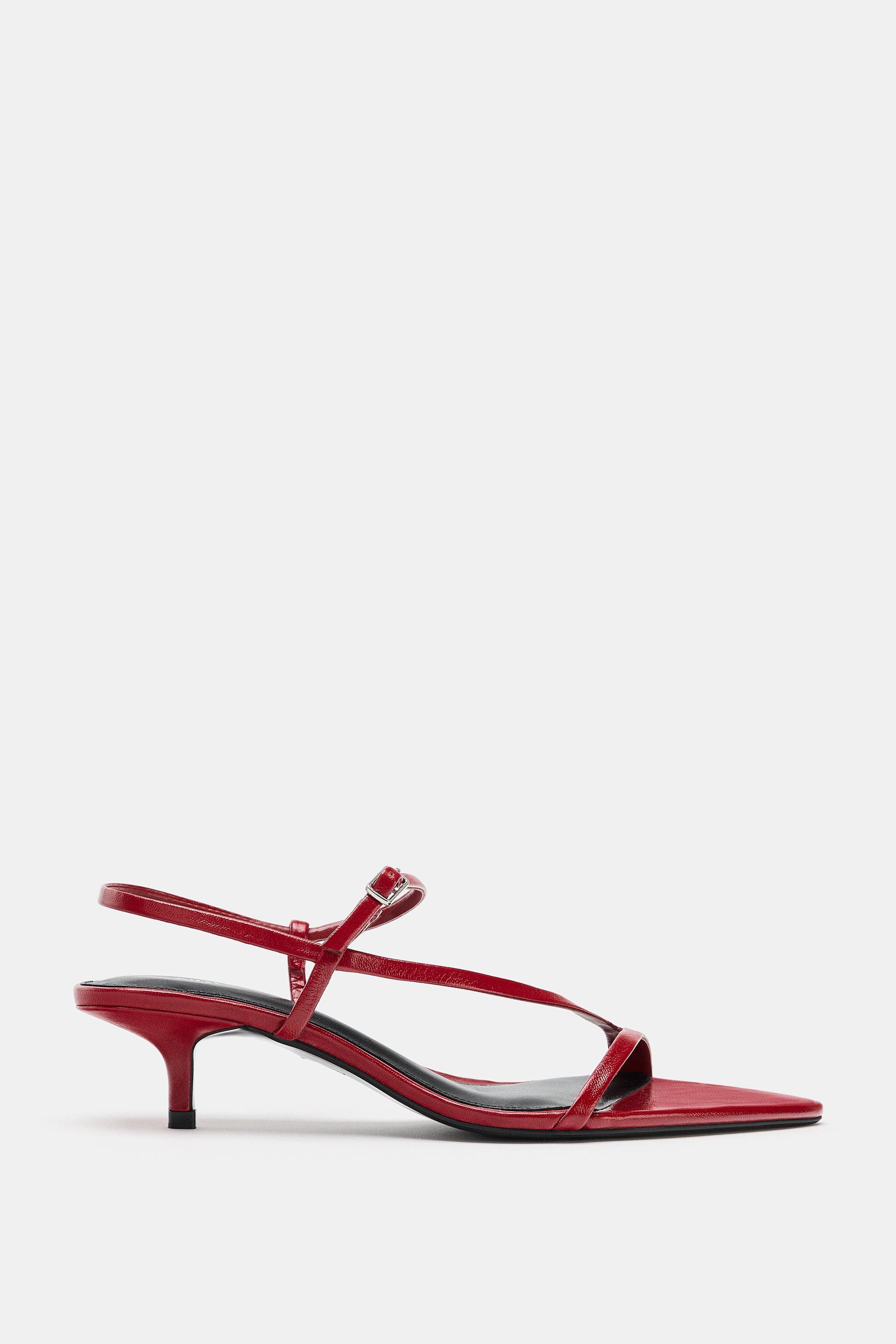 LEATHER KITTEN HEEL SANDALS