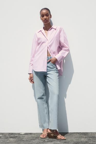 CHEMISE EN POPELINE RAYURES FIL MÉTALLISÉ - Rose / Blanc de Zara