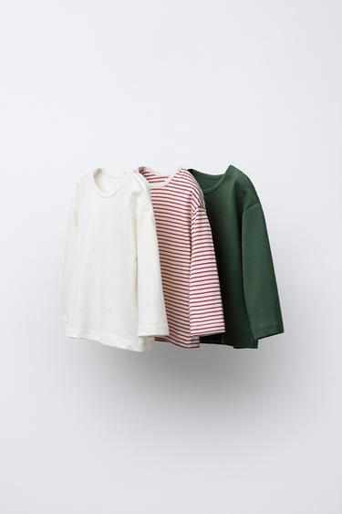 3-PACK OF STRIPED AND PLAIN T-SHIRTS - Mid-green by Zara