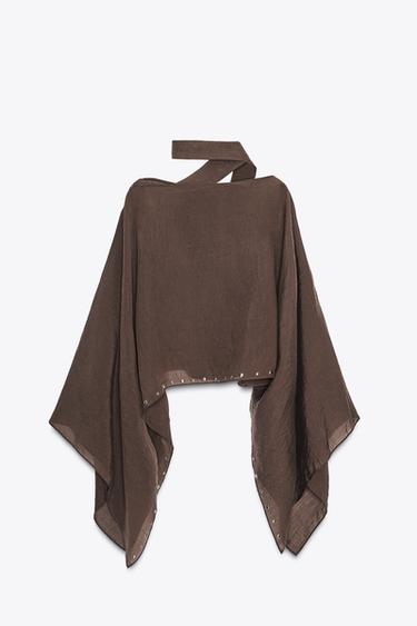 Zara STUDDED SCARF CAPE - Brown