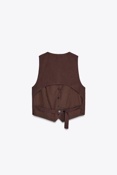 CUT-OUT BACK WAISTCOAT - Dark brown by Zara - Image 5
