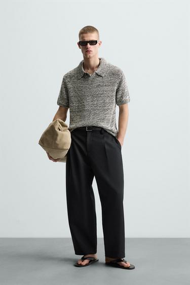 SHINY KNIT POLO SHIRT - Black by Zara - Image 0
