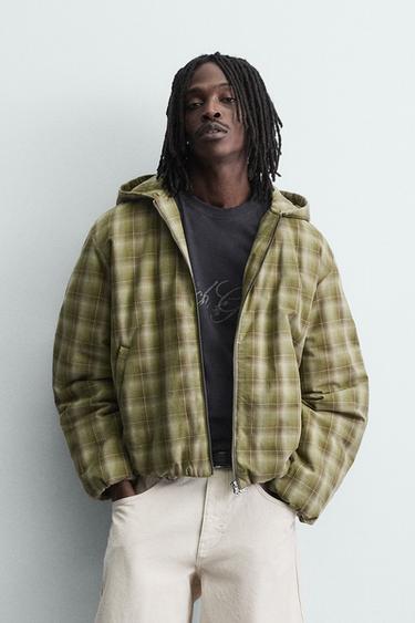 CHECKED HOODED JACKET - Light green by Zara
