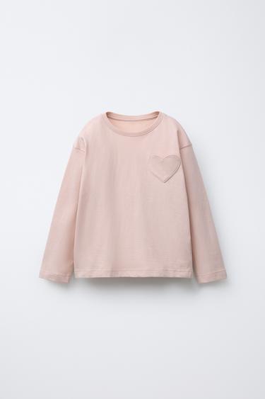 Zara HEART POCKET T-SHIRT - Pink