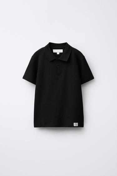 LABEL TEXTURED POLO SHIRT - Black by Zara