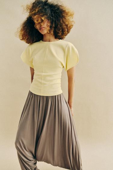 Zara BALLOON SLEEVE TOP - Yellow