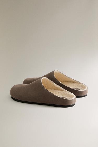 WARM MINIMALIST LEATHER CLOGS - Greyish by Zara - Image 3