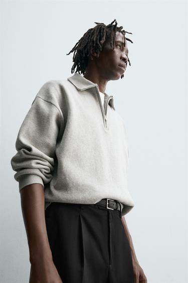 KNIT QUARTER-ZIP POLO SHIRT - Grey marl by Zara - Image 6