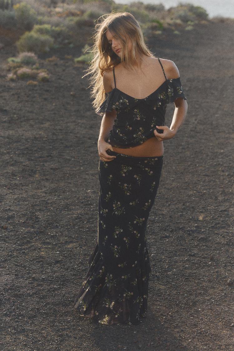 Printed Skirt High Waisted Maxi Skirt Zara PRINTED MIDI SKIRT