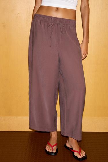 PANTALON STYLE PYJAMA BALLON - Aubergine foncé de Zara