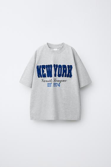 EMBROIDERED TEXT T-SHIRT - Grey marl by Zara - Image 0